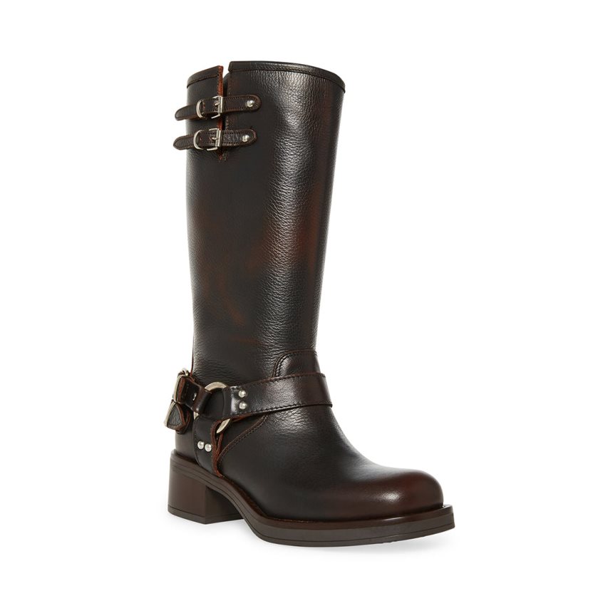 Botas Altas Steve Madden Axelle Cuero Mujer Marrones Oscuro | ES BH9812